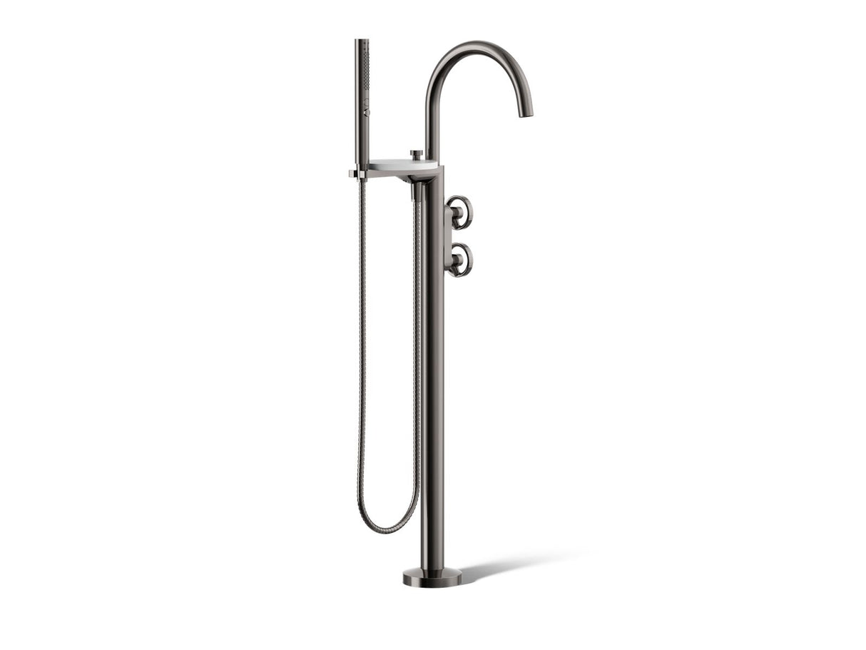 Components® Floor-mount bath filler trim with industrial handles and handshower