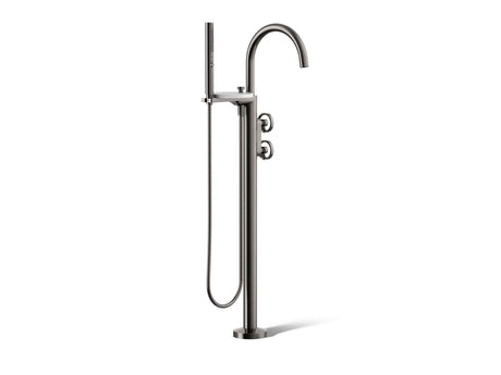 Components® Floor-mount bath filler trim with industrial handles and handshower