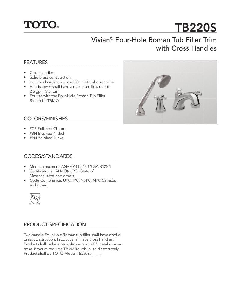 Vivian Deck-Mount Tub Filler Trim with Cross Handles and Handshower