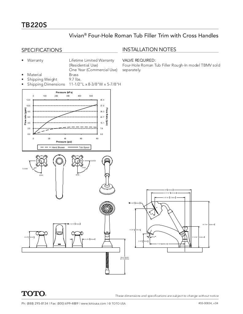 Vivian Deck-Mount Tub Filler Trim with Cross Handles and Handshower