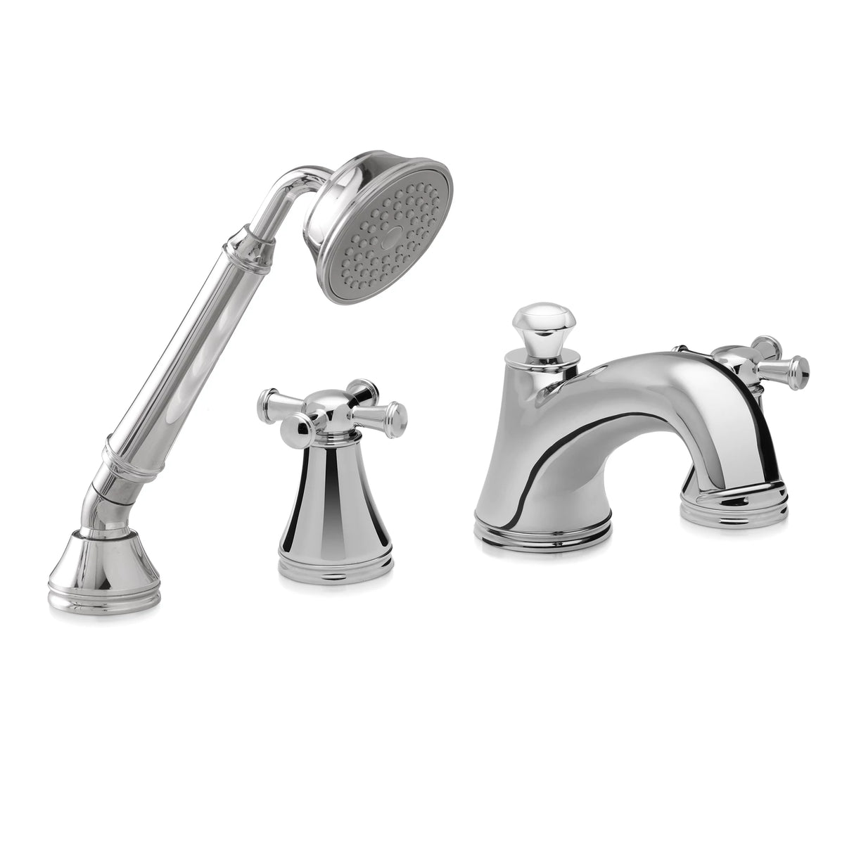 Vivian Deck-Mount Tub Filler Trim with Cross Handles and Handshower