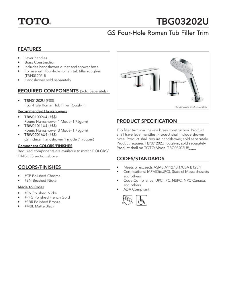 GS Four-Hole Roman Tub Filler Trim