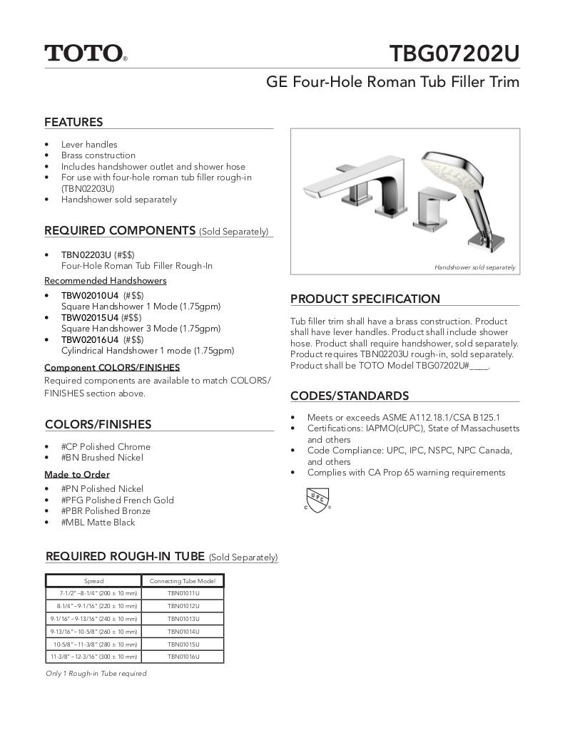 GE Four-hole Roman Tub Filler Trim