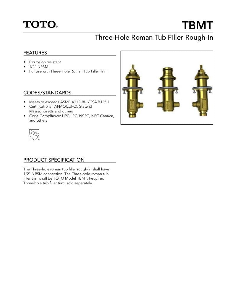 Three-Hole Roman Tub FillerRough-in