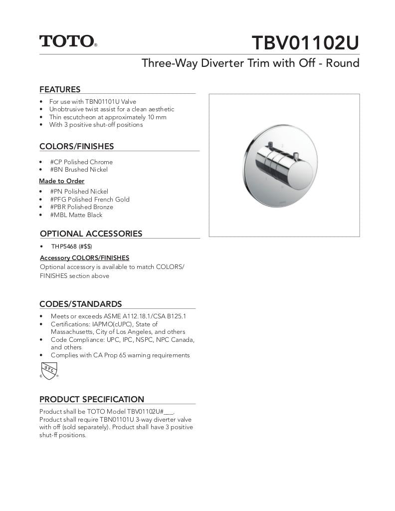 Three-way Diverter Trim with Off - Round
