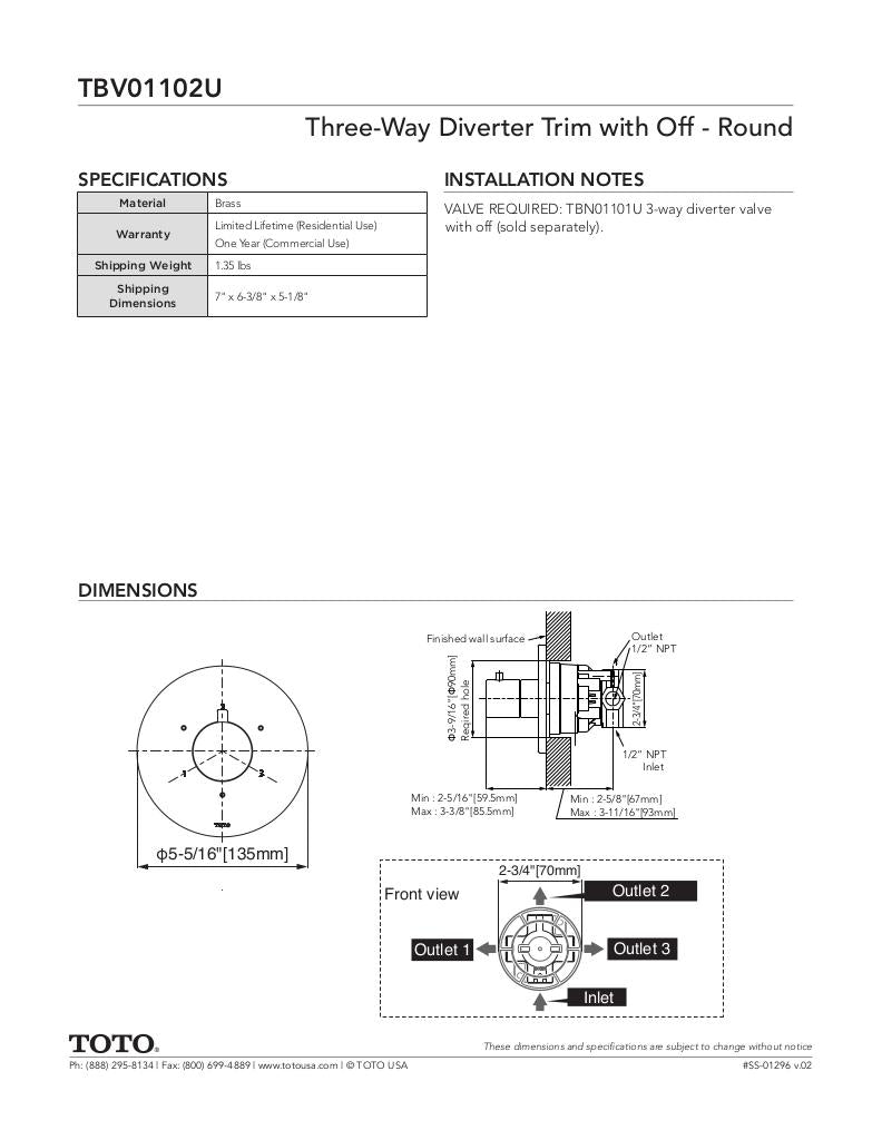 Three-way Diverter Trim with Off - Round