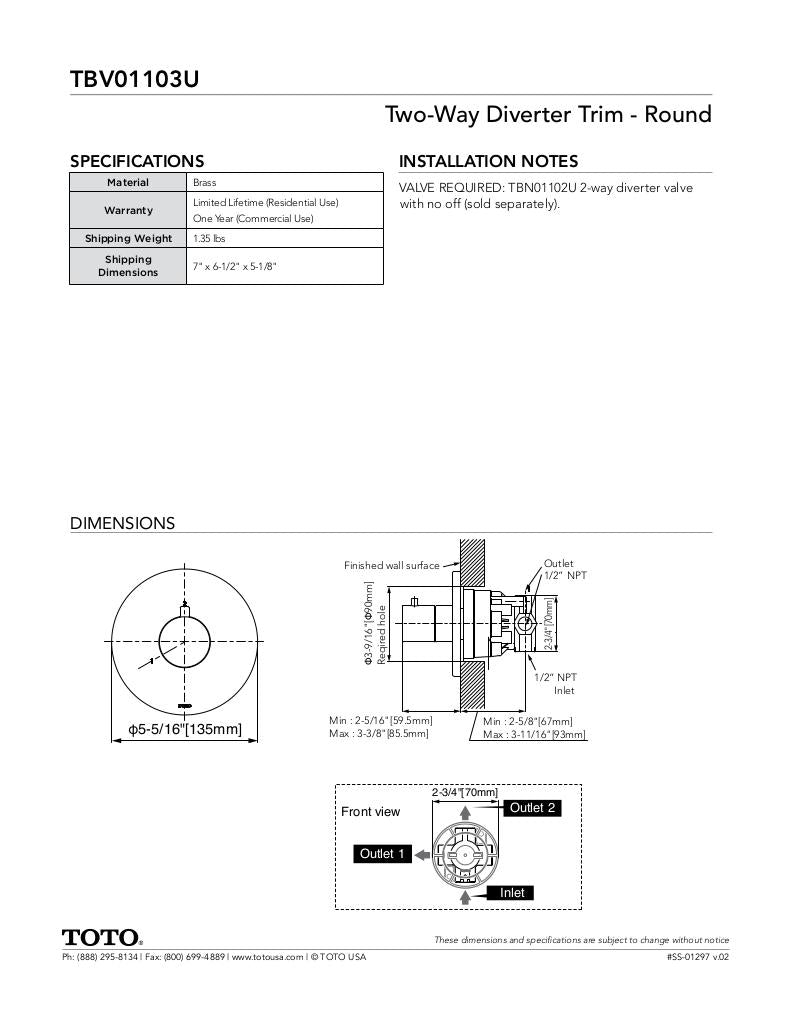 Two-way Diverter Trim - Round
