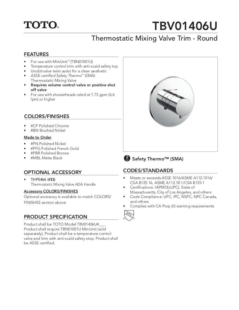 Thermostatic Mixing Valve Trim - Round