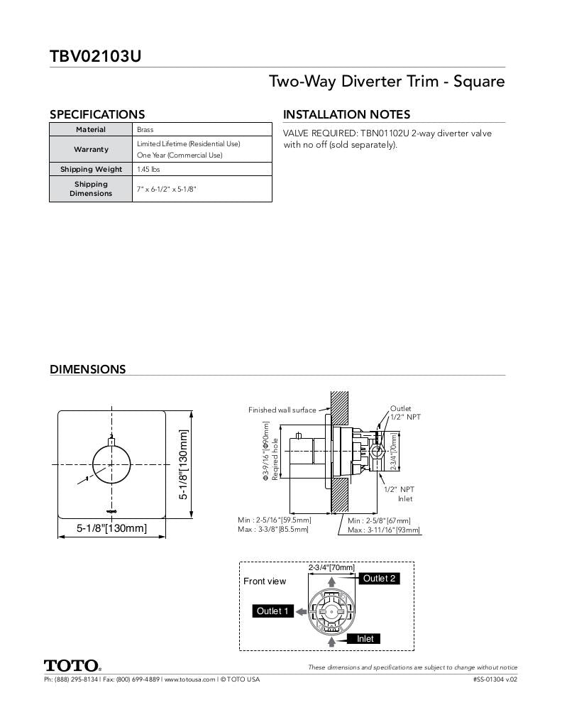 Two-way Diverter Trim - Square