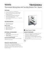 Thermostatic Mixing Valve with Two-way Diverter Trim - Square