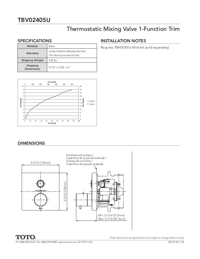 Thermostatic Mixing Valve 1-Function Trim