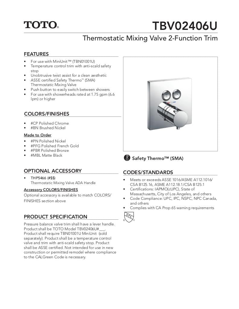 Thermostatic Mixing Valve 2-Function Trim