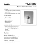 Pressure Balance Valve Trim - Square
