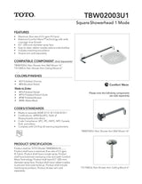 Square Showerhead 1 Mode - 2.5 GPM