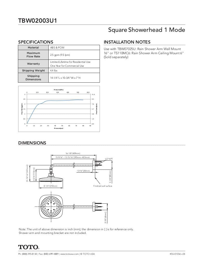 Square Showerhead 1 Mode - 2.5 GPM