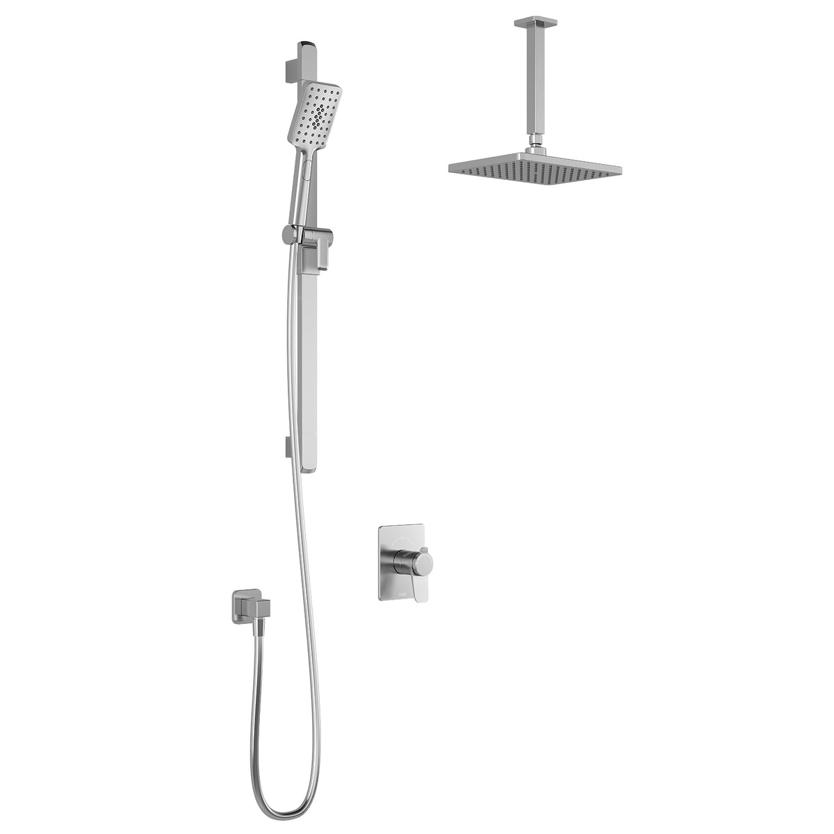 Kalia Moroka TCD1 Aquatonik T/P coaxial shower system in Chrome with ceiling rain head, slide bar handshower and valve trim