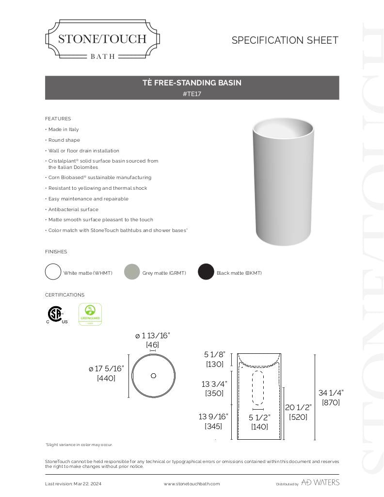 Tè Free-standing Round Basin
