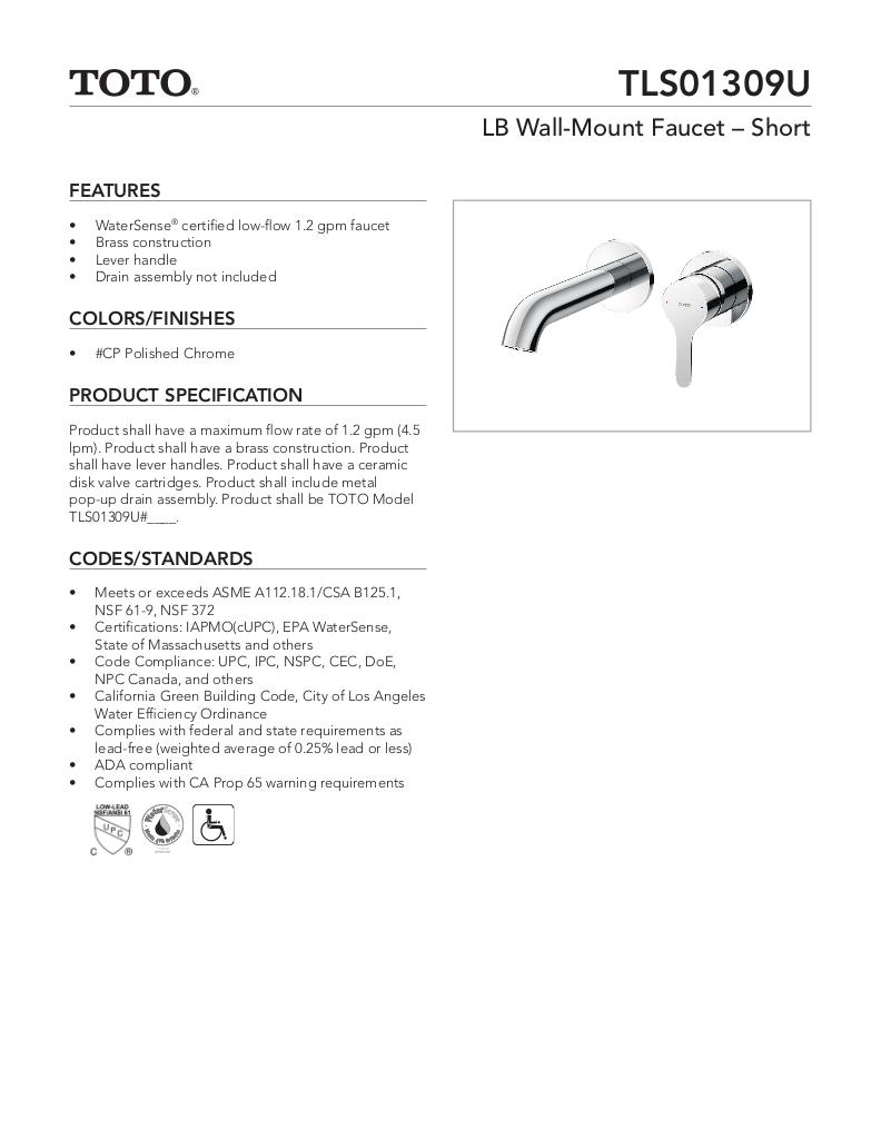 LB Wall-Mount Faucet - Short - 1.2 GPM