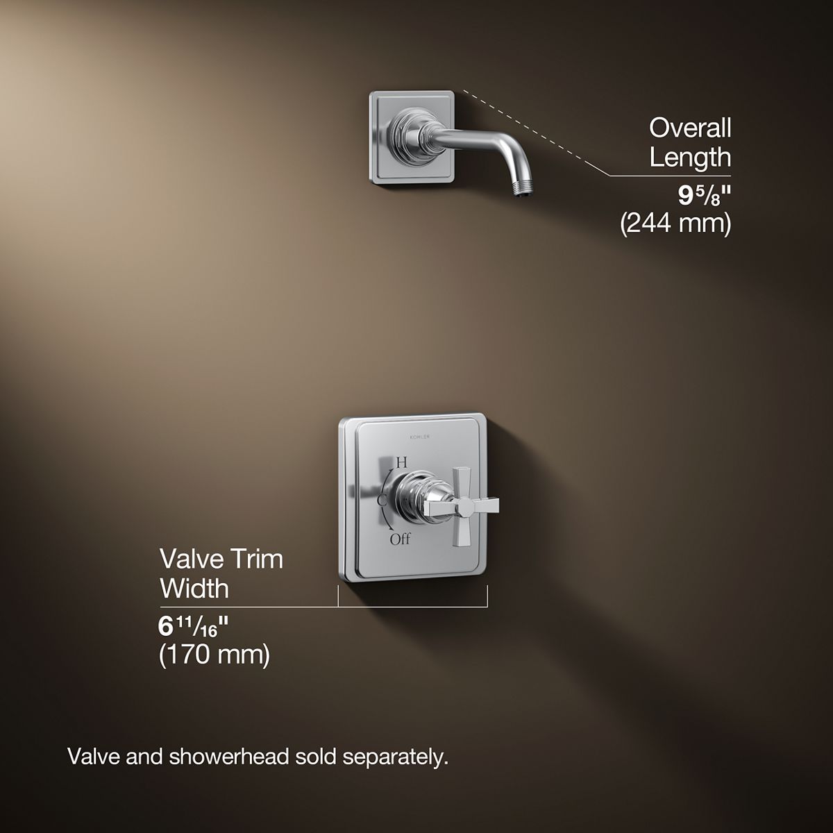 Pinstripe® Pure Rite-Temp® shower trim kit with cross handle, without showerhead