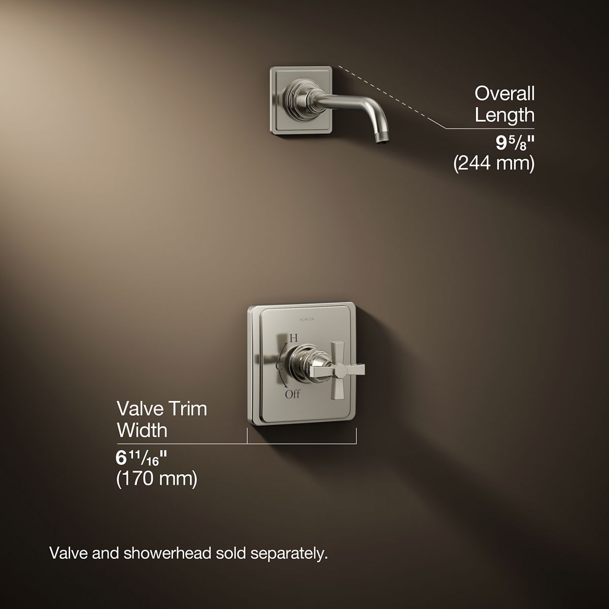Pinstripe® Pure Rite-Temp® shower trim kit with cross handle, without showerhead