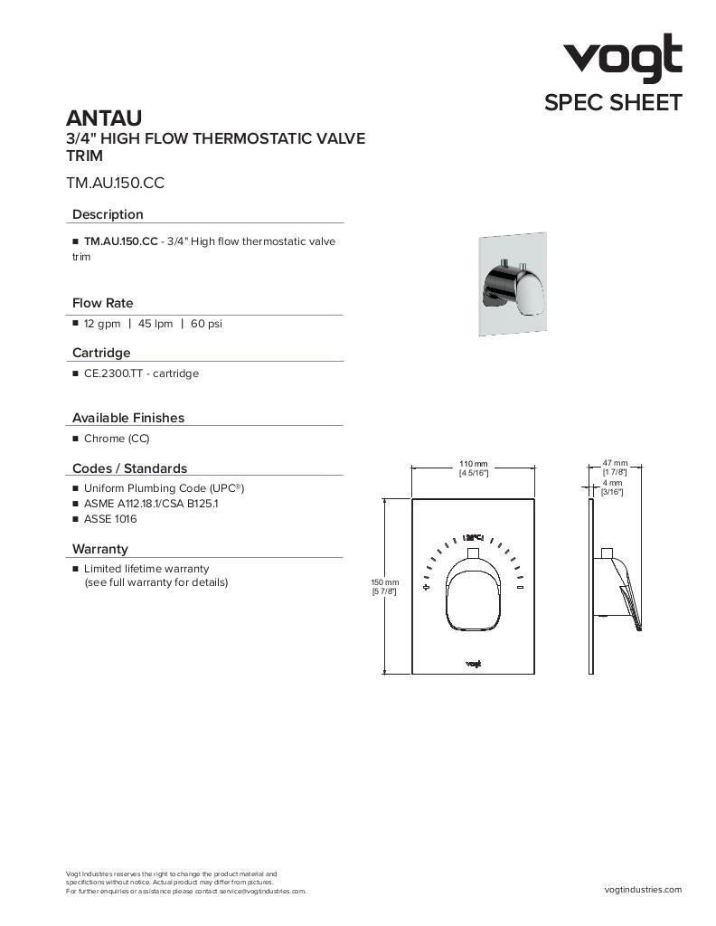 ANTAU TRIM FOR 3/4" HIGH-FLOW TH VALVE