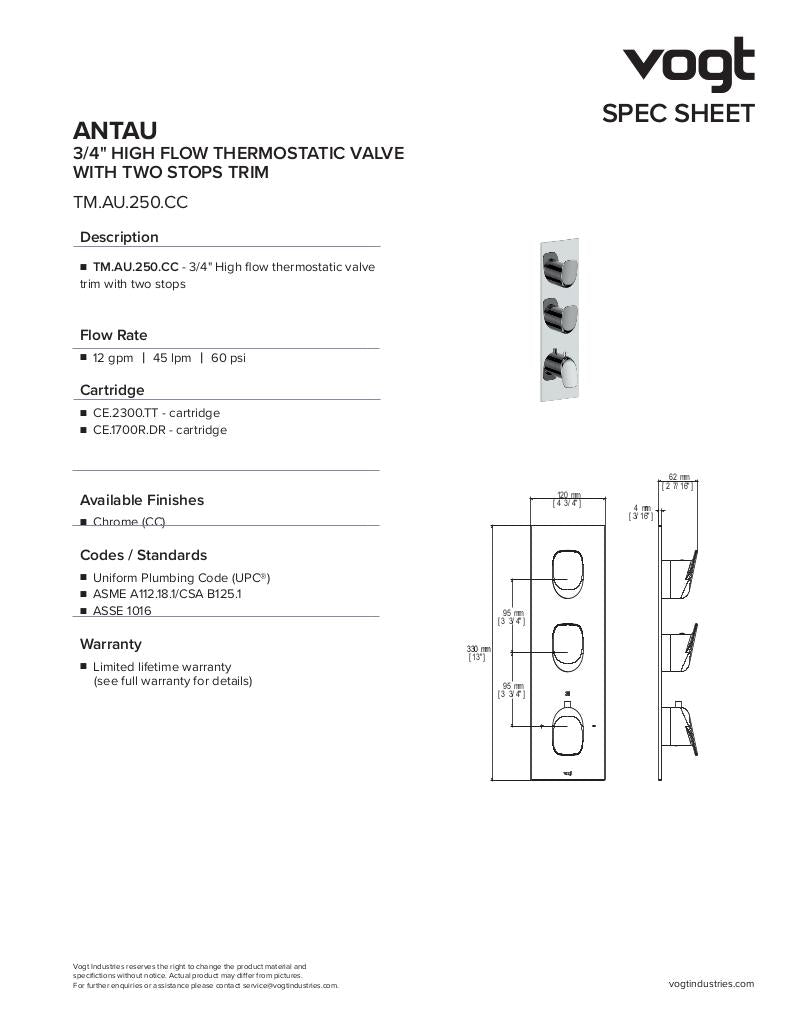 ANTAU TRIM FOR 3/4" HIGH-FLOW TH VALVE WITH 2 VOLUME CONTROLS