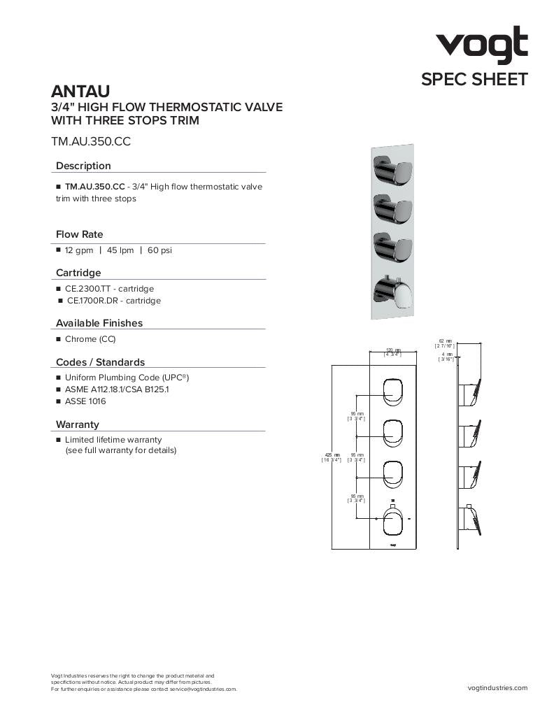 ANTAU TRIM FOR 3/4" HIGH-FLOW TH VALVE WITH 3 VOLUME CONTROLS