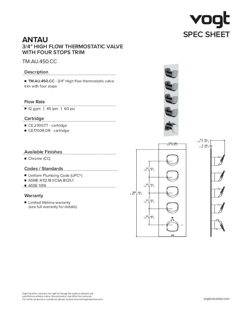ANTAU TRIM FOR 3/4" HIGH-FLOW TH VALVE WITH 4 VOLUME CONTROLS