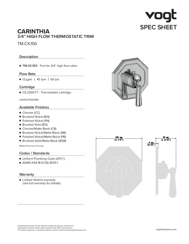CARINTHIA TRIM FOR 3/4" HIGH-FLOW TH VALVE
