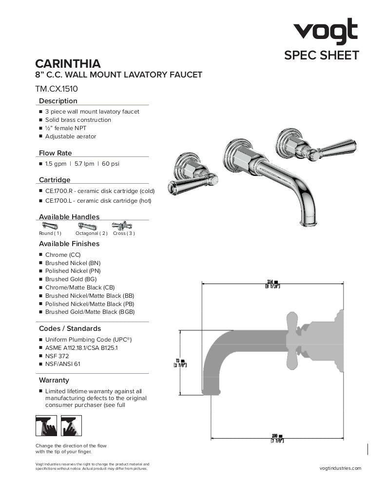 CARINTHIA TRIM FOR 8" C.C. WALL MOUNT LAVATORY FAUCET