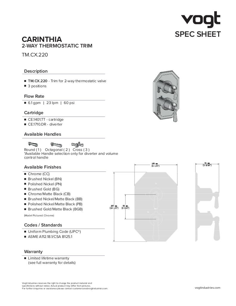 CARINTHIA TRIM FOR 2-WAY TH VALVE