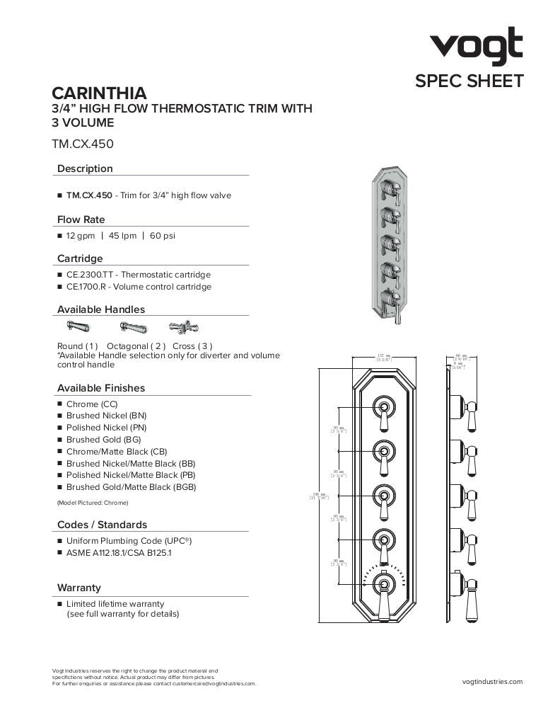 CARINTHIA TRIM FOR 3/4" HIGH-FLOW TH VALVE WITH 4 VOLUME CONTROLS