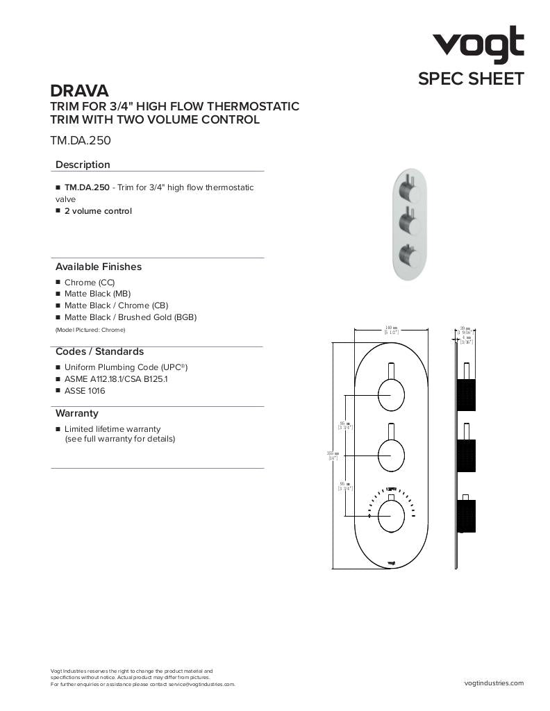DRAVA TRIM FOR 3/4" HIGH-FLOW TH VALVE WITH 2 VOLUME CONTROLS