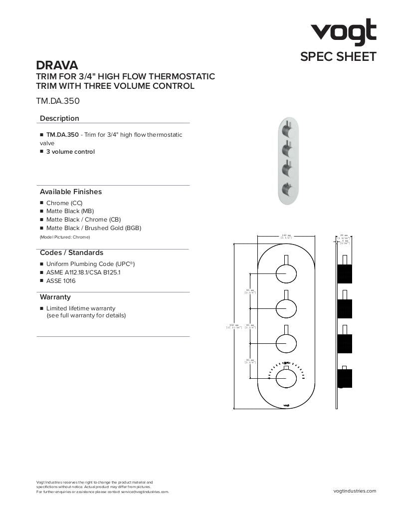 DRAVA TRIM FOR 3/4" HIGH-FLOW TH VALVE WITH 3 VOLUME CONTROLS