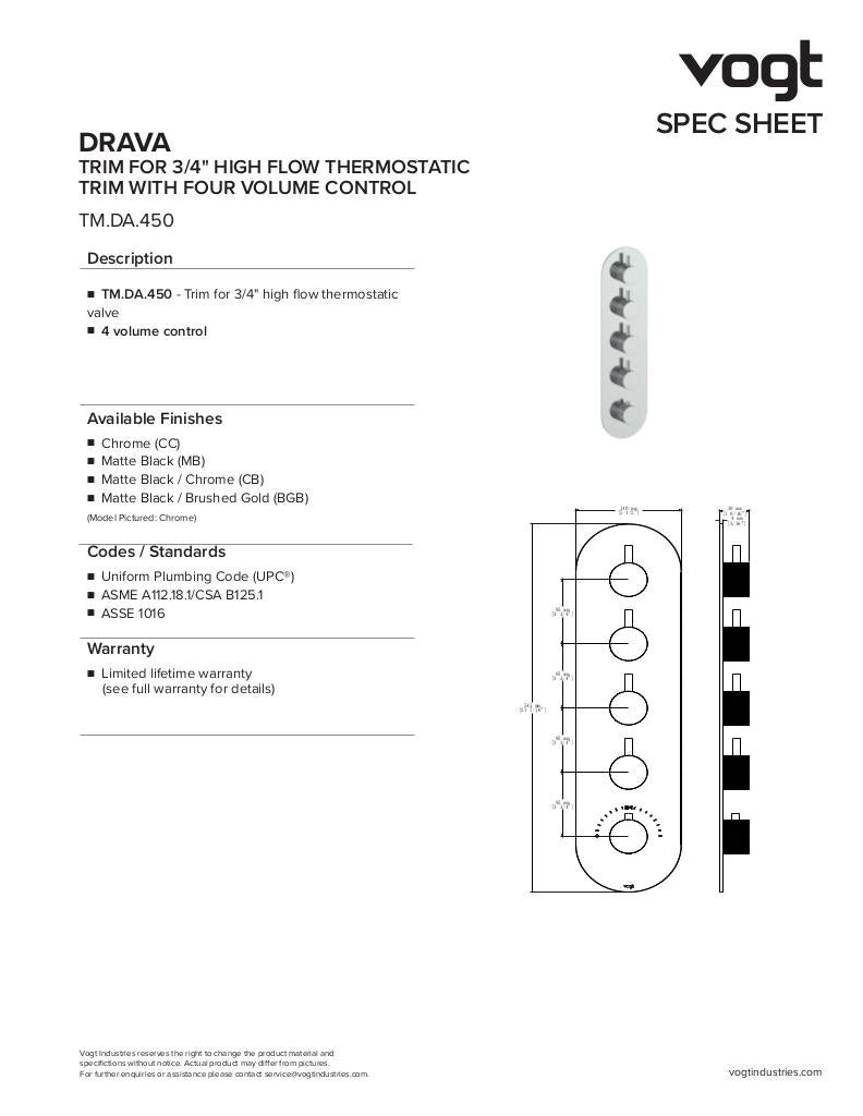 DRAVA TRIM FOR 3/4" HIGH-FLOW TH VALVE WITH 4 VOLUME CONTROLS
