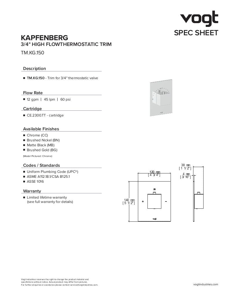 KAPFENBERG TRIM FOR 3/4" HIGH-FLOW TH VALVE