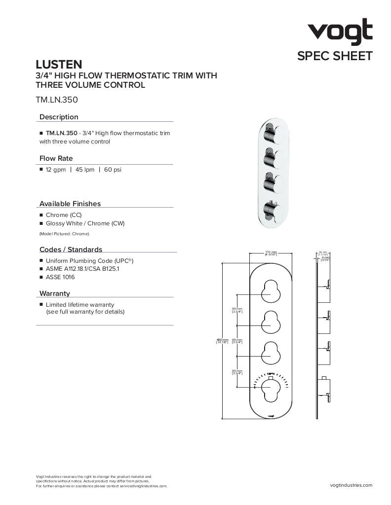 LUSTEN TRIM FOR 3/4" HIGH-FLOW TH VALVE WITH 3 VOLUME CONTROLS