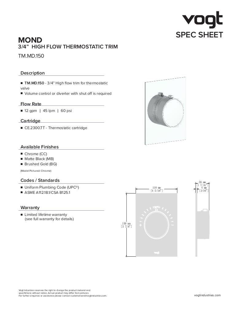 MOND TRIM FOR 3/4" HIGH-FLOW TH VALVE