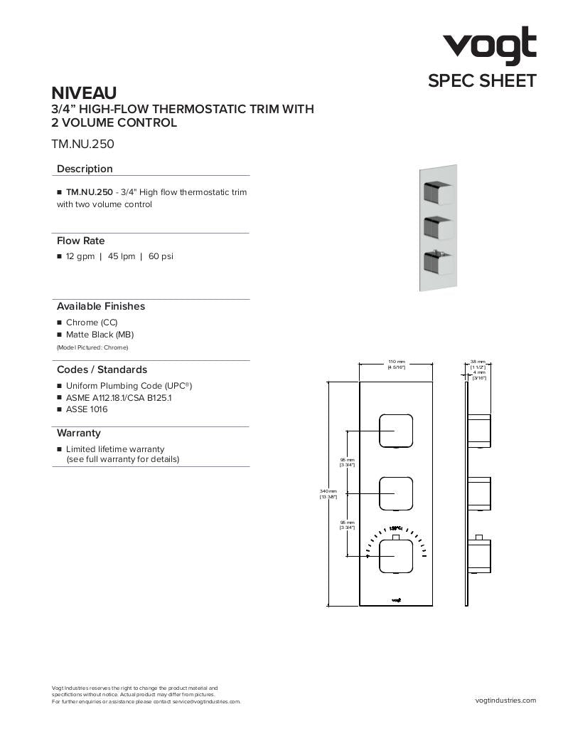 NIVEAU TRIM FOR 3/4" HIGH-FLOW TH VALVE WITH 2 VOLUME CONTROLS