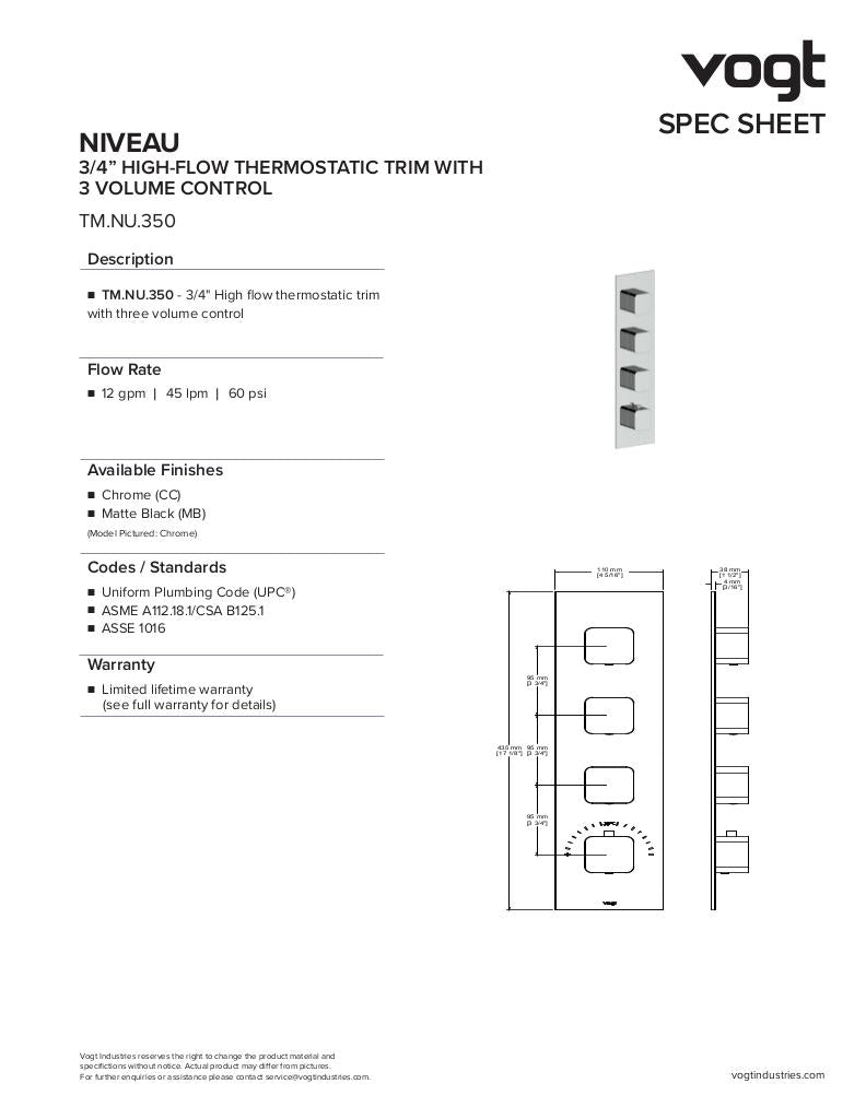 NIVEAU TRIM FOR 3/4" HIGH-FLOW TH VALVE WITH 3 VOLUME CONTROLS