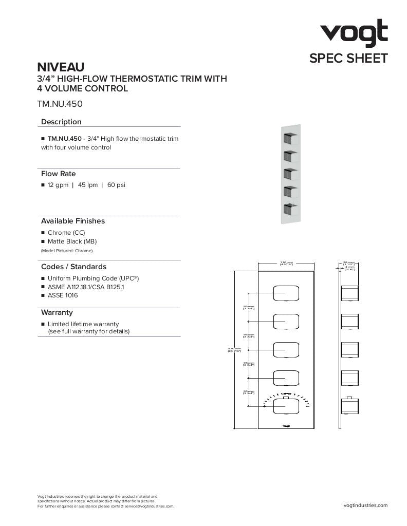 NIVEAU TRIM FOR 3/4" HIGH-FLOW TH VALVE WITH 4 VOLUME CONTROLS