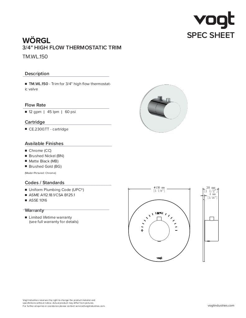 WORGL TRIM FOR 3/4" HIGH-FLOW TH VALVE