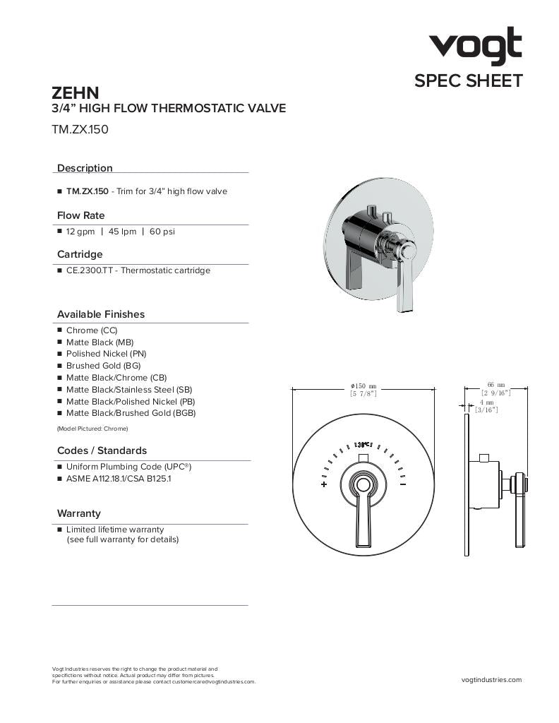 ZEHN TRIM FOR 3/4" HIGH-FLOW TH VALVE