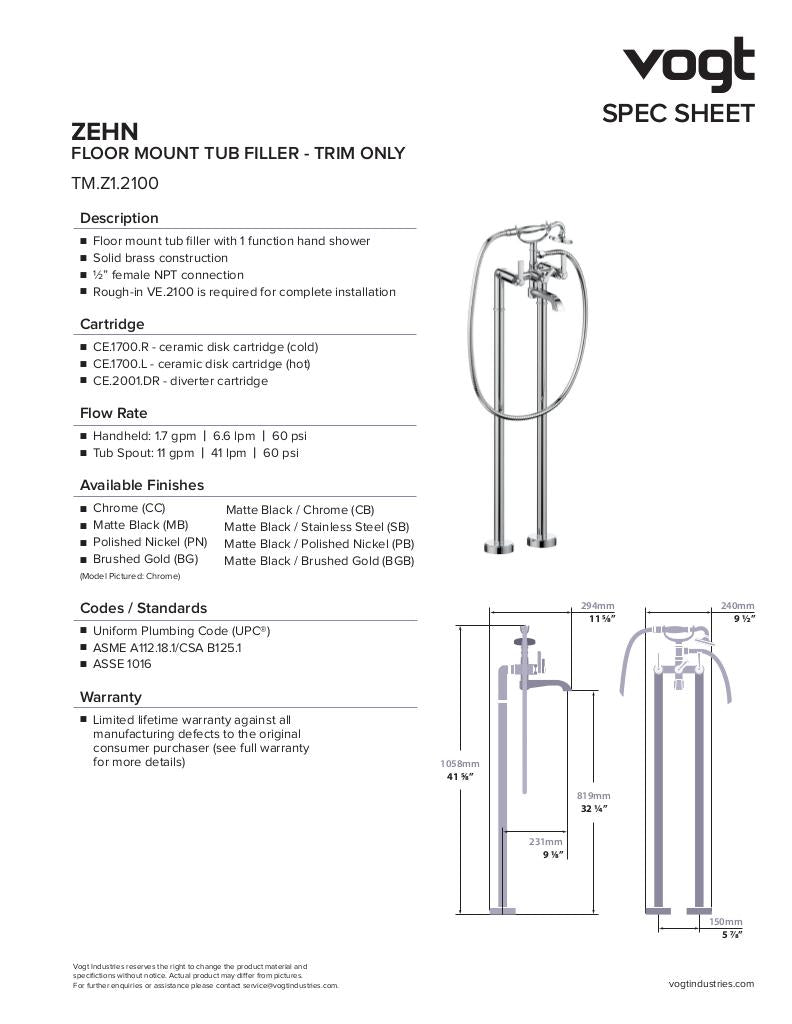 ZEHN TRIM FOR FLOOR MOUNT TUB FILLER