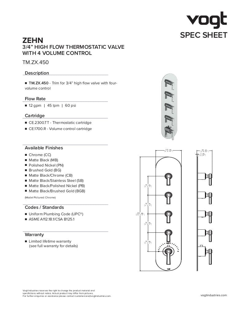 ZEHN TRIM FOR 3/4" HIGH-FLOW TH VALVE WITH 4 VOLUME CONTROLS