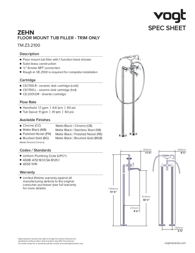 ZEHN TRIM FOR FLOOR MOUNT TUB FILLER