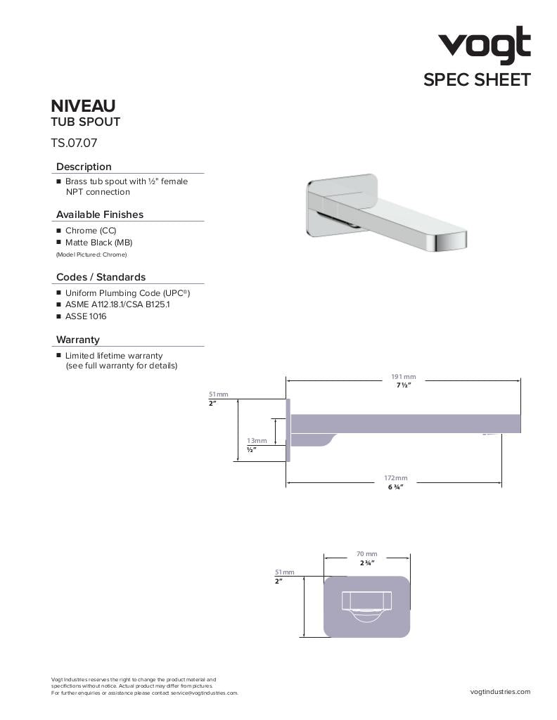 NIVEAU TUB SPOUT