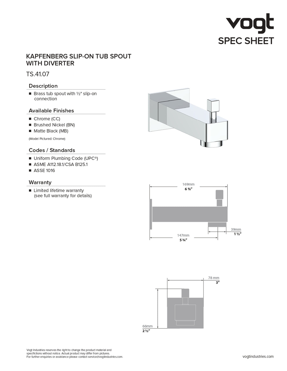SQUARE TUB SPOUT WITH DIVERTER