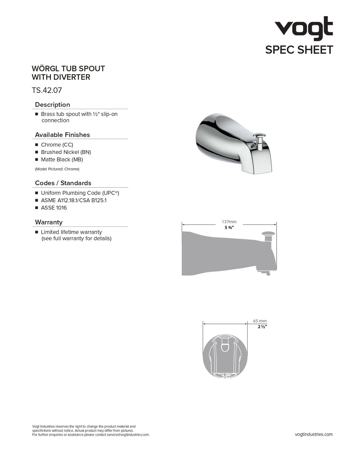 ROUND SLIP-ON TUB SPOUT WITH DIVERTER