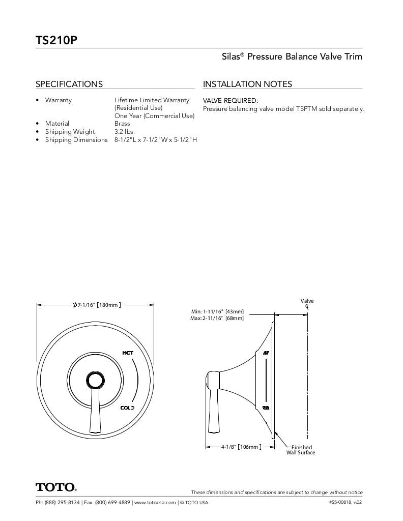 Silas Pressure Balance Valve Trim